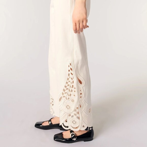 Maje Cream Embroidered Trousers with Cut Outs - Picture 1 of 4